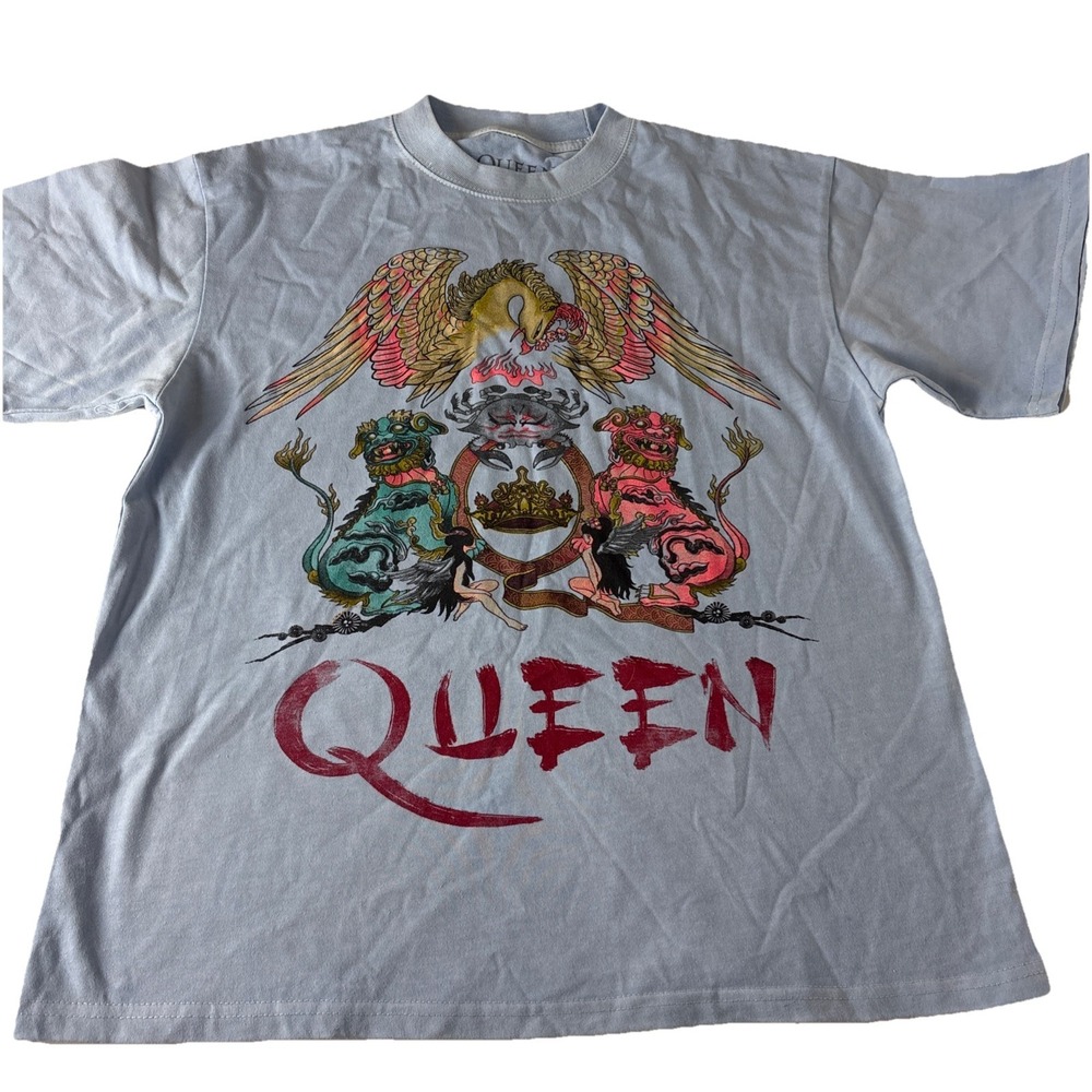 Women's 2XL Queen Classic Rock Band T-Shirt Queen Graphic Tee Blue Top